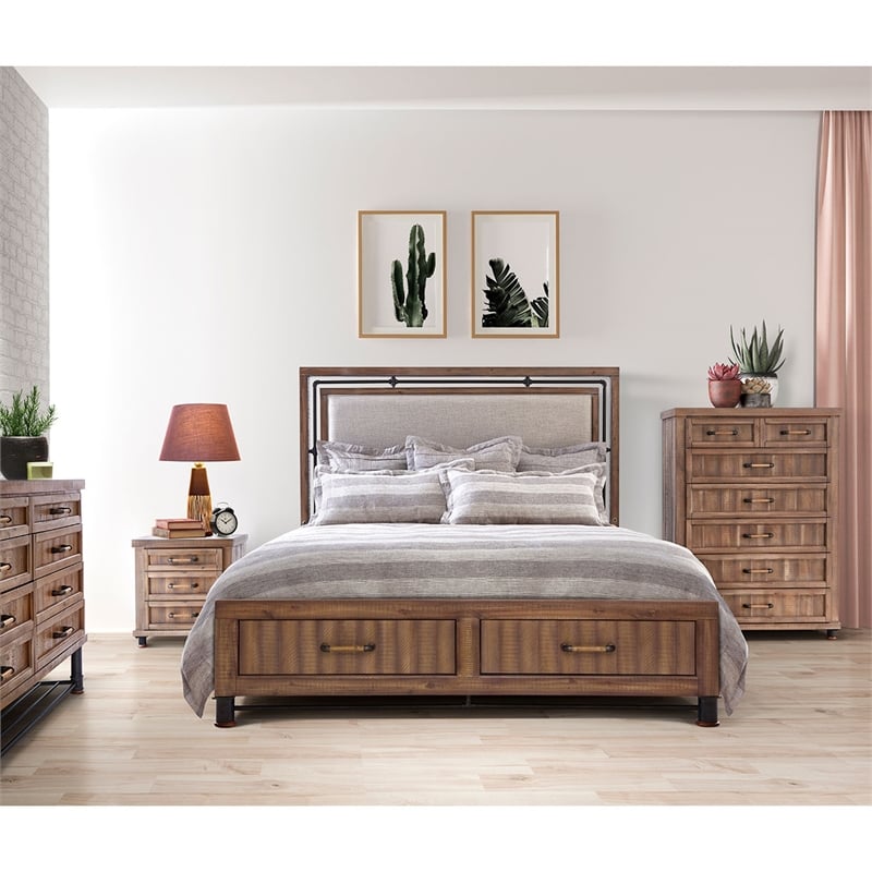 Michael Amini Crossings King Panel Bed with Drawers - Brown