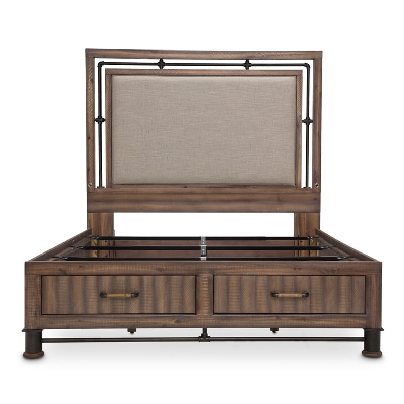 Michael Amini Crossings King Panel Bed with Drawers - Brown