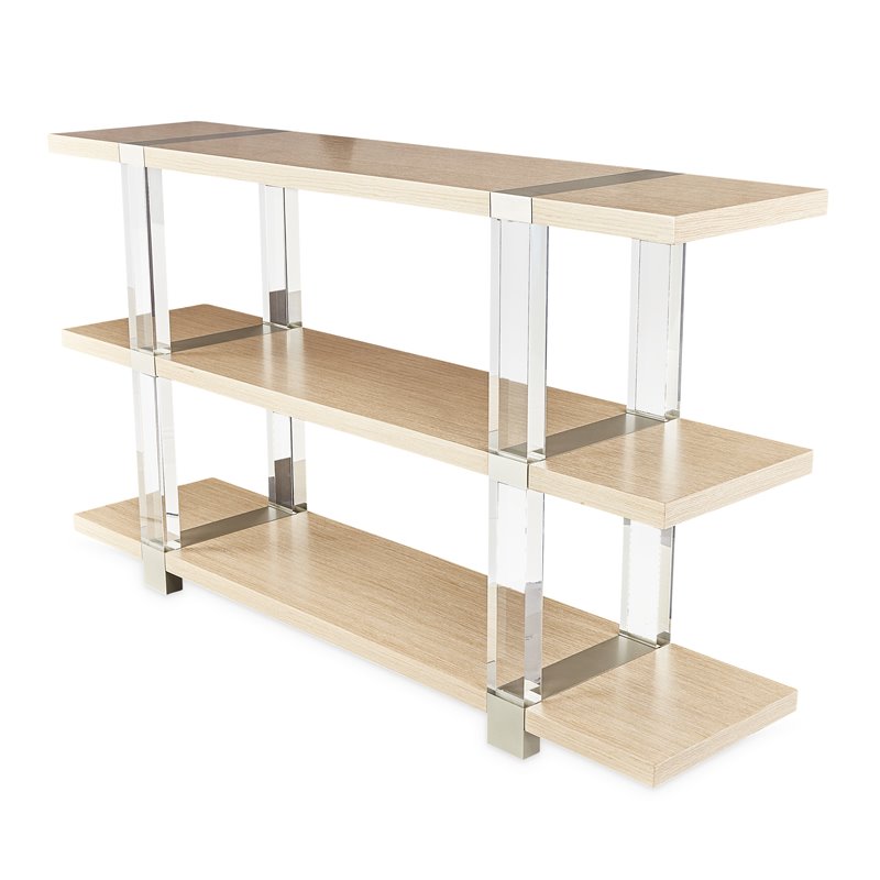 Michael Amini Laguna Ridge Modern Wood & Acrylic Console Table in Washed Oak