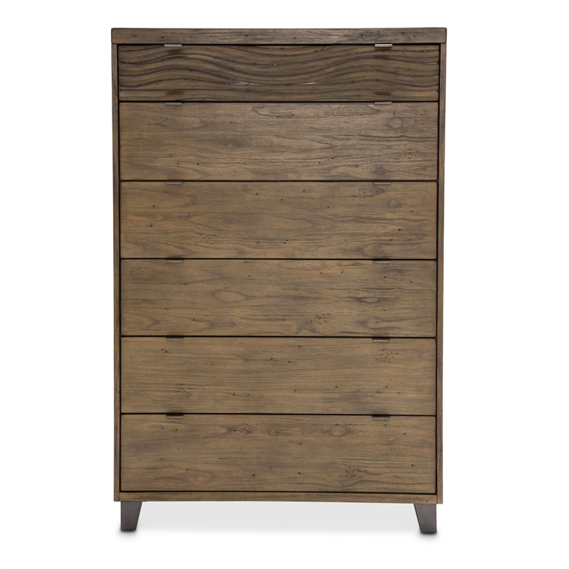 Michael Amini Del Mar Sound 6-Drawer Contemporary Wood Chest in Boardwalk Brown