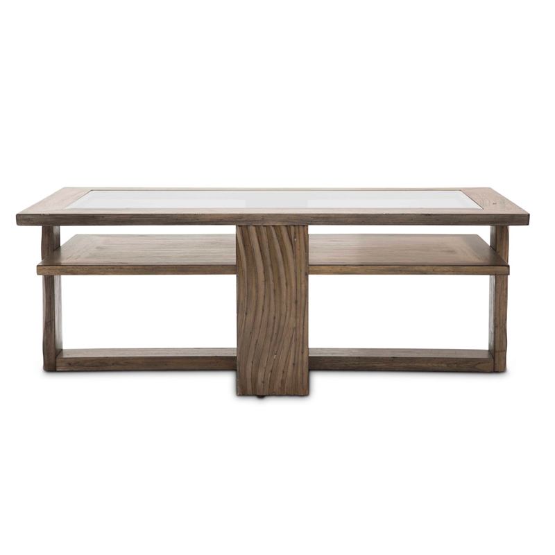 Michael Amini Del Mar Sound Wood & Glass Cocktail Table in Boardwalk Brown
