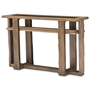michael amini del mar sound wood & glass console table in boardwalk brown
