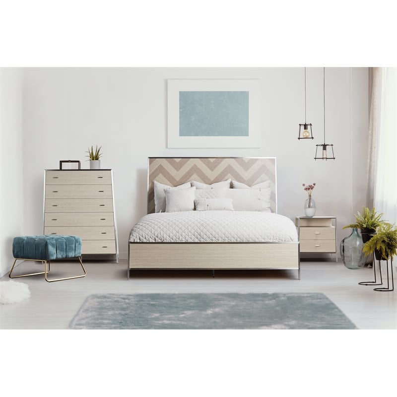 Michael Amini Silverlake Village Eastern King Panel Bed in Washed Oak