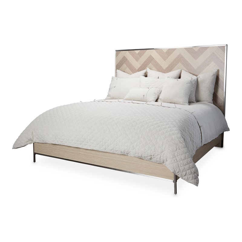 Michael Amini Silverlake Village Eastern King Panel Bed in Washed Oak