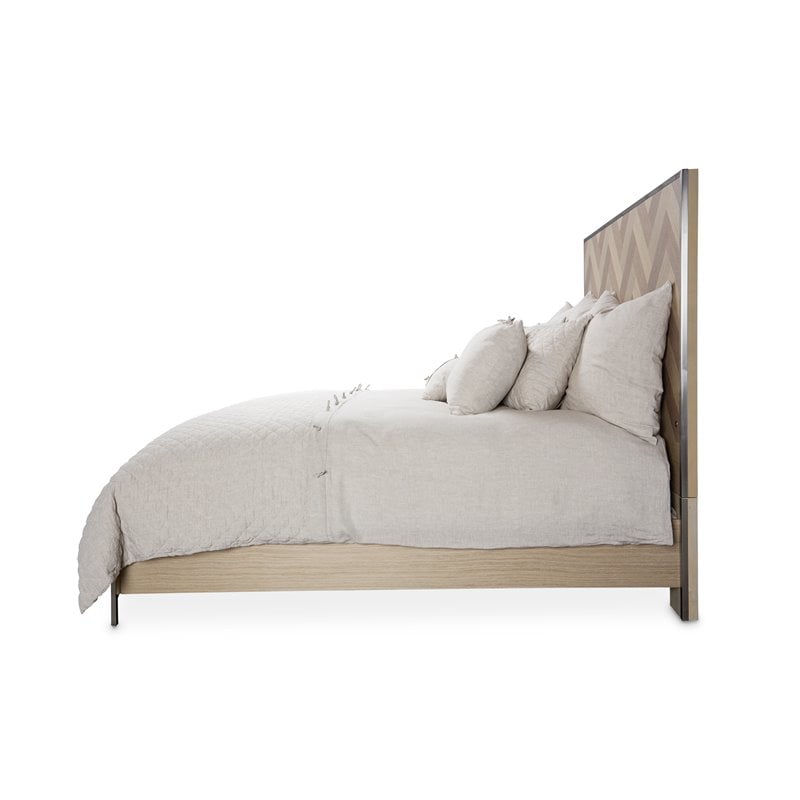 Michael Amini Silverlake Village Wood & Metal Queen Panel Bed in Washed Oak