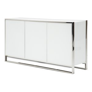 michael amini state st. modern stainless steel & glass sideboard in glossy white