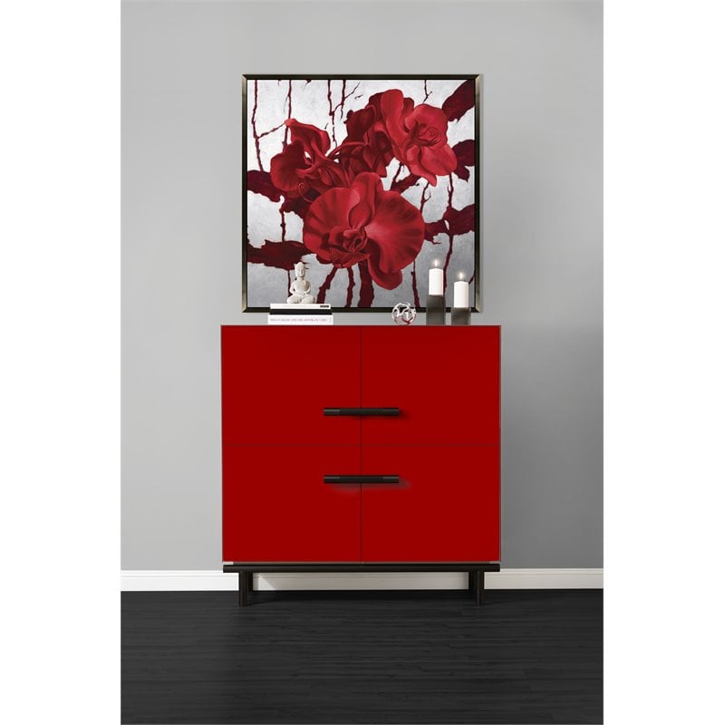 Michael Amini State St. Stainless Steel Accent Cabinet in Saffron Red/Black