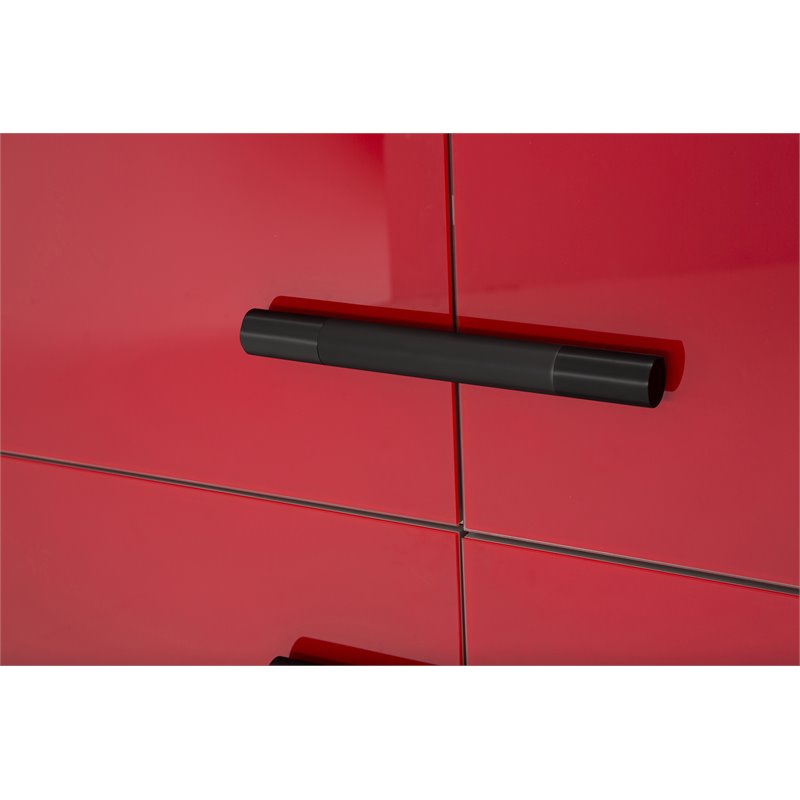 Michael Amini State St. Stainless Steel Accent Cabinet in Saffron Red/Black