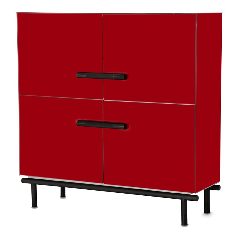 Michael Amini State St. Stainless Steel Accent Cabinet in Saffron Red/Black