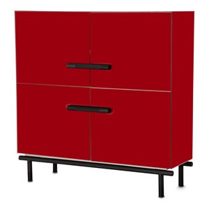 michael amini state st. stainless steel accent cabinet in saffron red/black