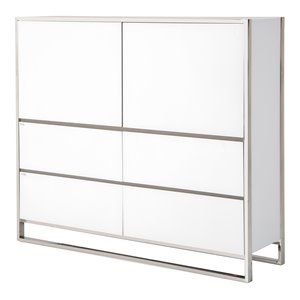 michael amini state st. modern metal & glass storage chest in glossy white