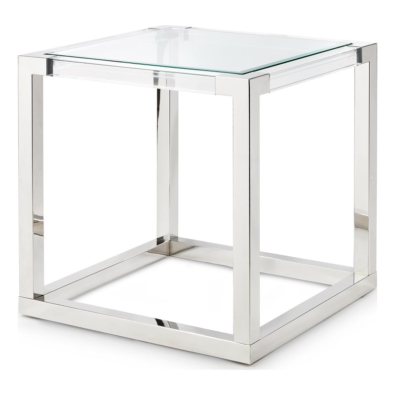 Michael Amini State St. Square Modern Stainless Steel & Glass End Table