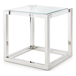Michael Amini State St. Square Modern Stainless Steel & Glass End Table