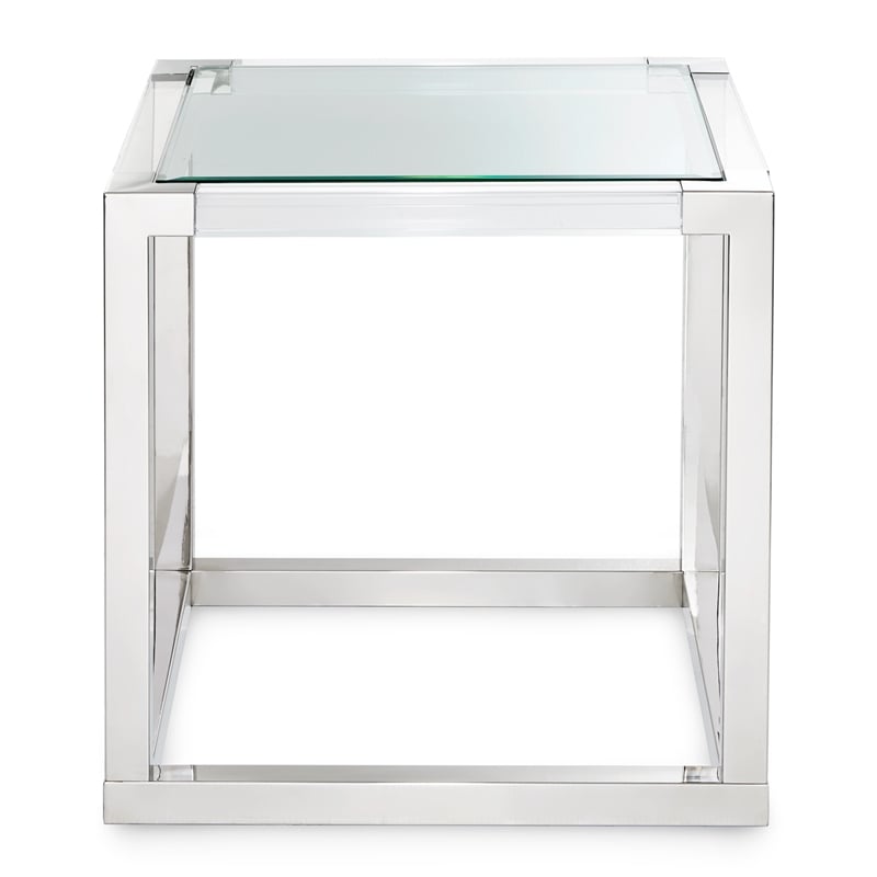 Michael Amini State St. Square Modern Stainless Steel & Glass End Table