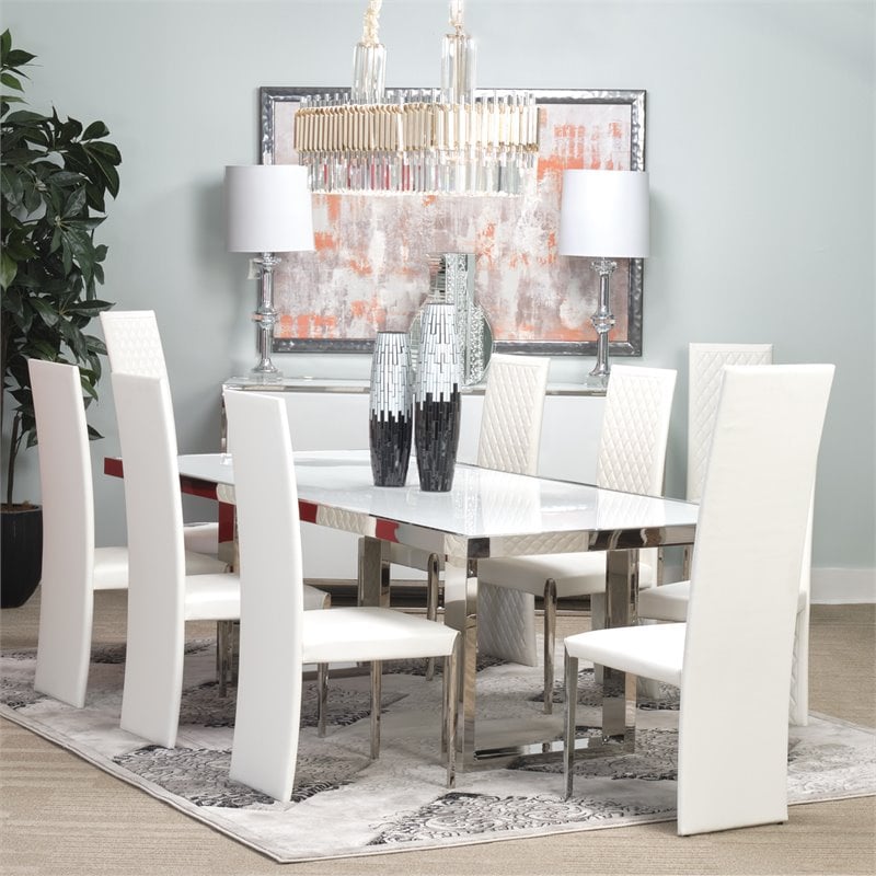 Michael Amini State St. Stainless Steel & Glass Dining Table in Off White
