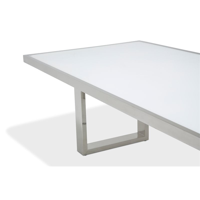 Michael Amini State St. Stainless Steel & Glass Dining Table in Off White