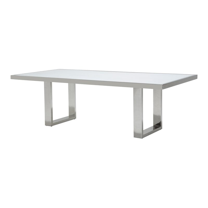 Michael Amini State St. Stainless Steel & Glass Dining Table in Off White