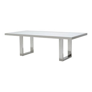 Michael Amini State St. Stainless Steel & Glass Dining Table in Off White