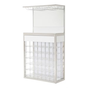 michael amini state st. modern stainless steel & glass wall bar in off white