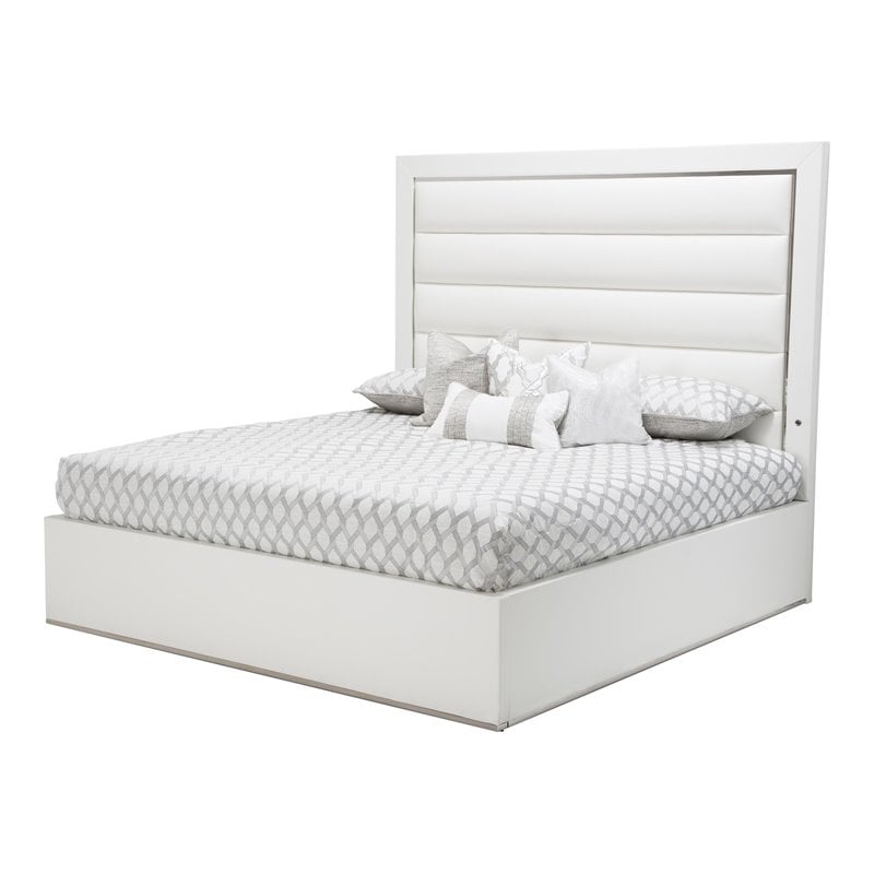 Michael Amini State St. Metal & Vinyl Cal King Panel Bed in Off White