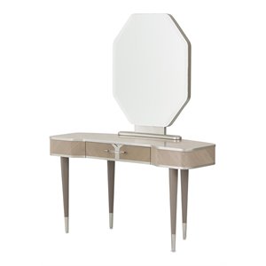 michael amini lanterna poplar wood/glass vanity with mirror in silver mist/beige