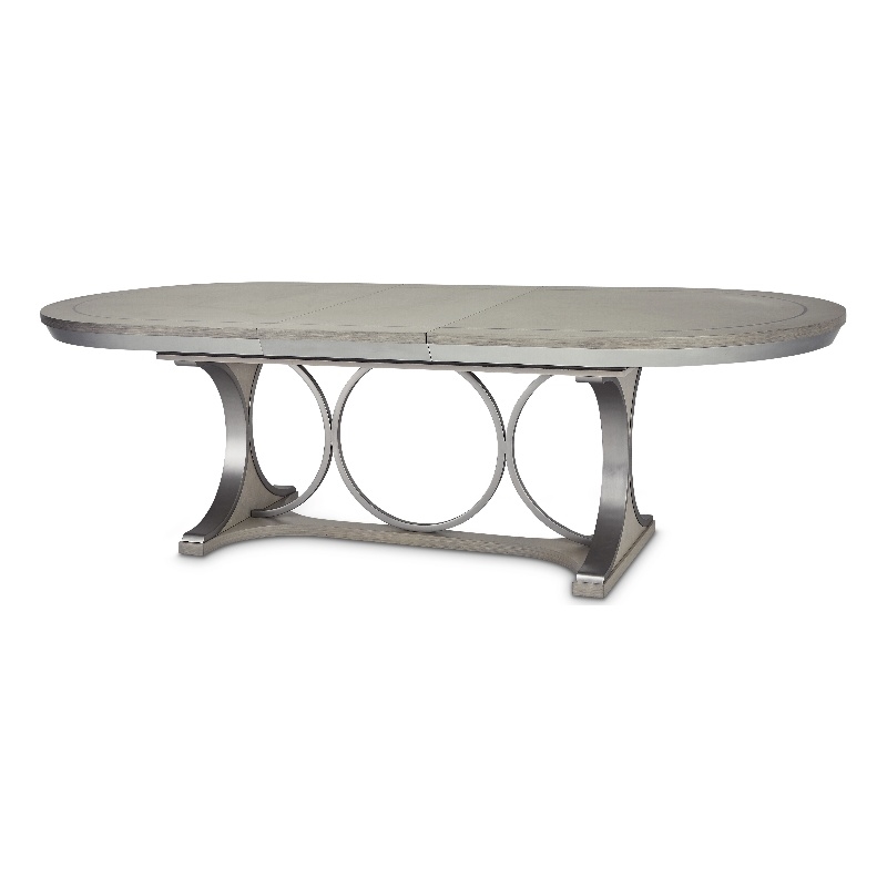 Michael Amini Eclipse Oval Rubberwood & Steel Dining Table in Moonlight Gray