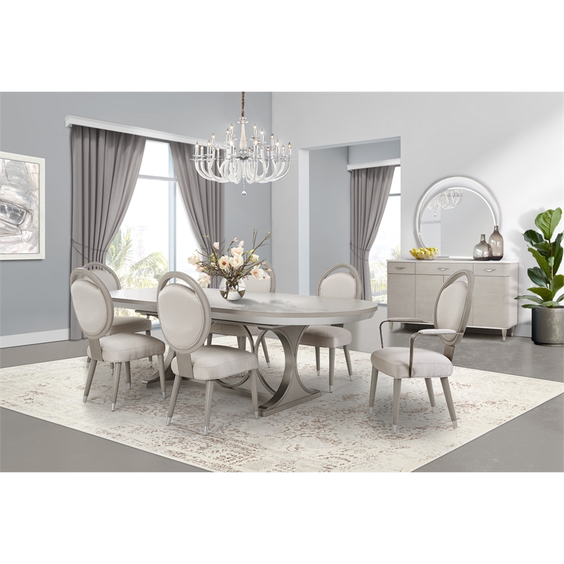 Michael Amini Eclipse Oval Rubberwood & Steel Dining Table in Moonlight Gray
