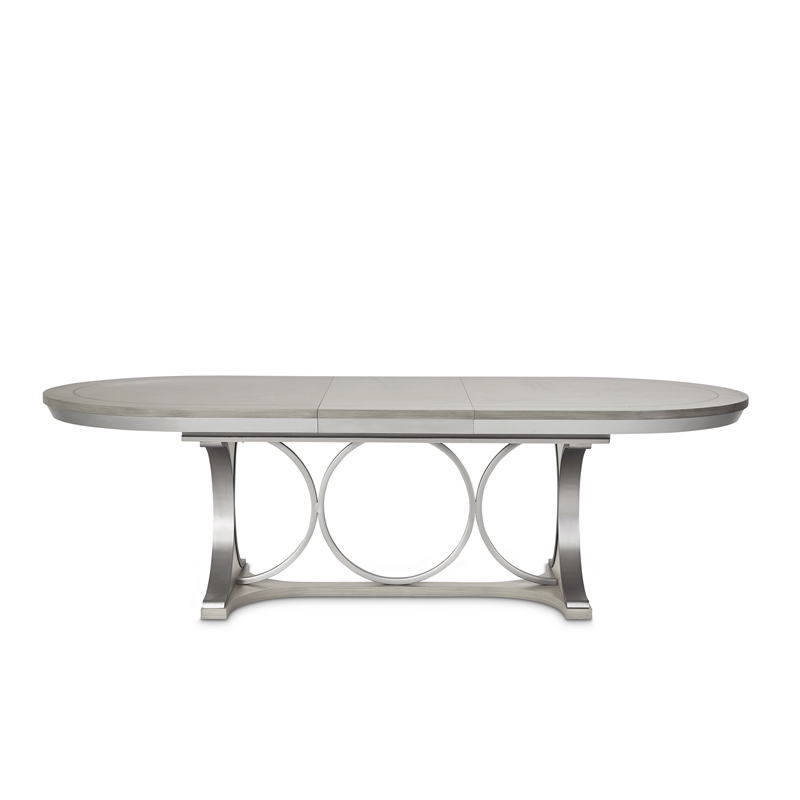 Michael Amini Eclipse Oval Rubberwood & Steel Dining Table in Moonlight Gray
