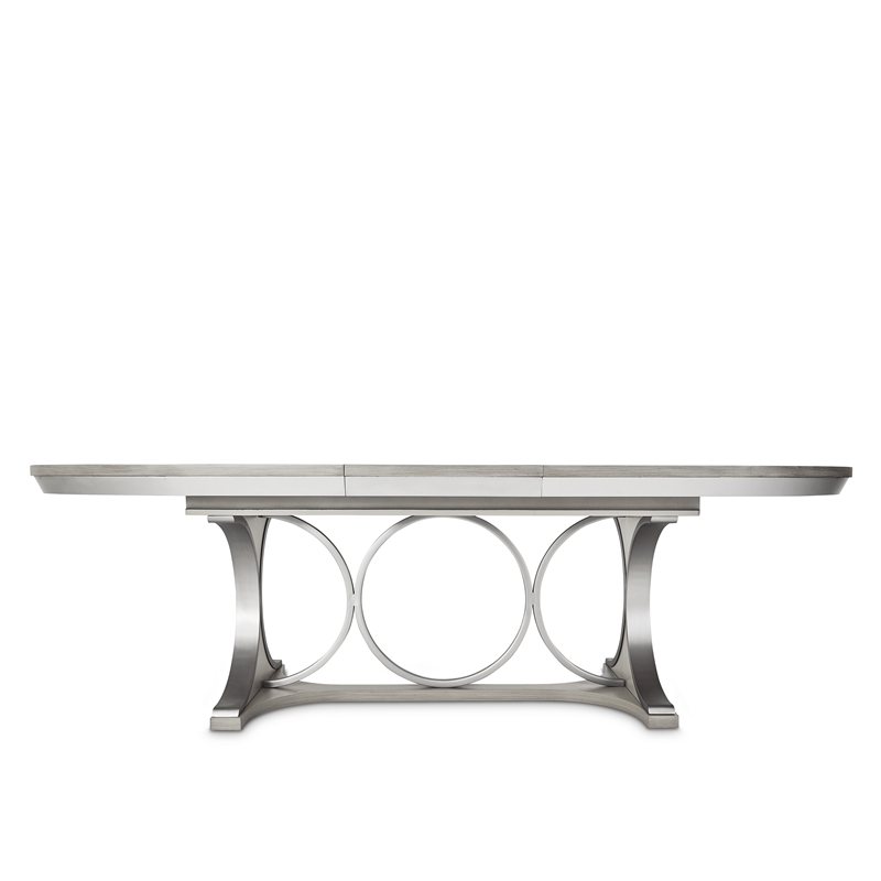 Michael Amini Eclipse Oval Rubberwood & Steel Dining Table in Moonlight Gray