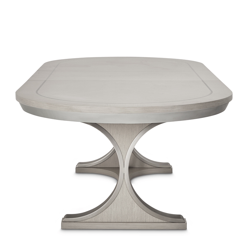 Michael Amini Eclipse Oval Rubberwood & Steel Dining Table in Moonlight Gray