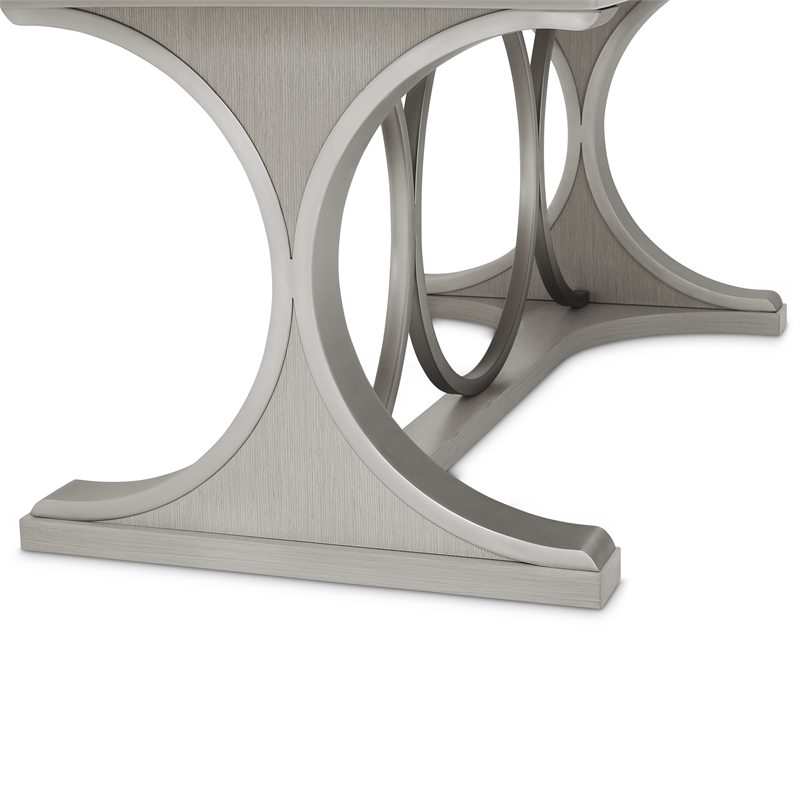 Michael Amini Eclipse Oval Rubberwood & Steel Dining Table in Moonlight Gray