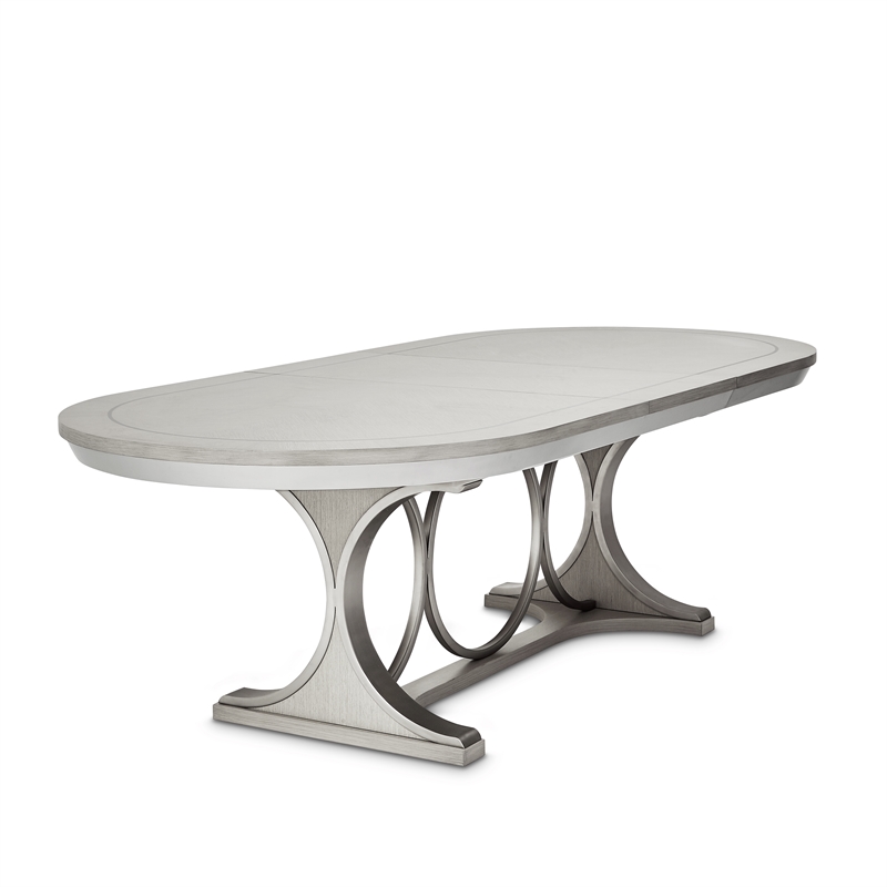 Michael Amini Eclipse Oval Rubberwood & Steel Dining Table in Moonlight Gray