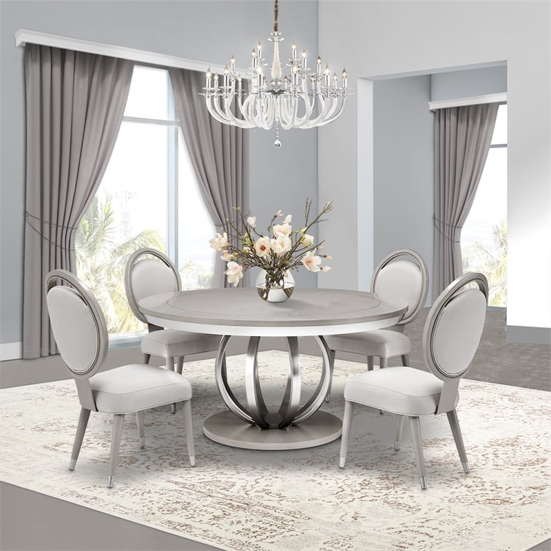 Michael Amini Eclipse Round Poplar & Steel Dining Table in Moonlight Gray