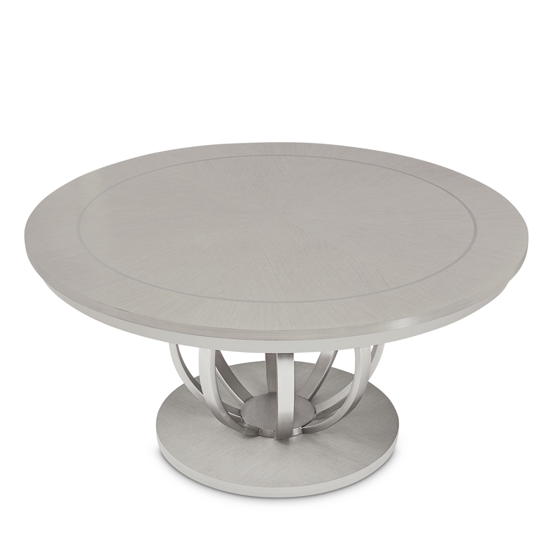Michael Amini Eclipse Round Poplar & Steel Dining Table in Moonlight Gray