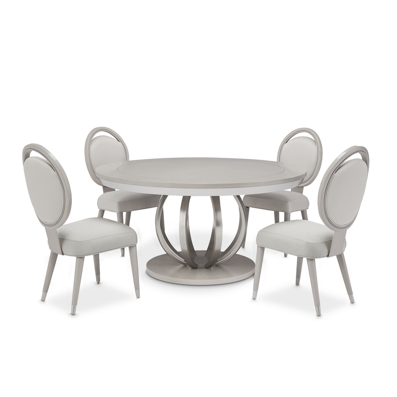 Michael Amini Eclipse Round Poplar & Steel Dining Table in Moonlight Gray