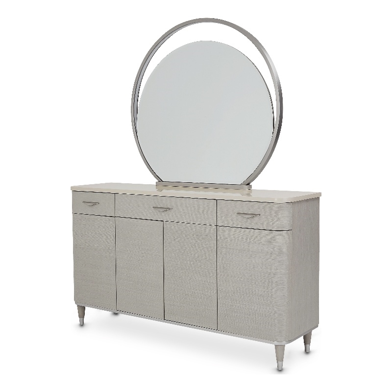 Michael Amini Eclipse Wood & Marble Sideboard with Mirror in Moonlight Gray