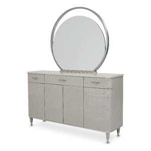 Michael Amini Eclipse Wood & Marble Sideboard with Mirror in Moonlight Gray