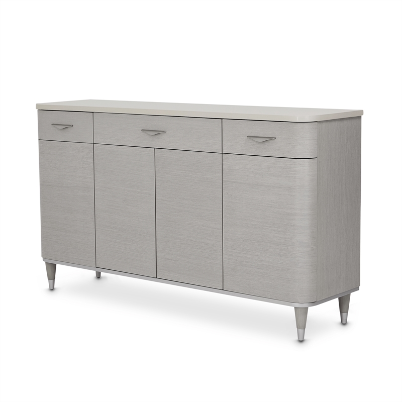 Michael Amini Eclipse Wood & Marble Sideboard with Mirror in Moonlight Gray