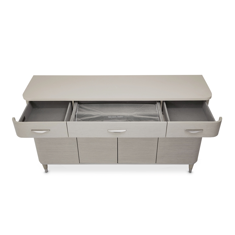 Michael Amini Eclipse Wood & Marble Sideboard with Mirror in Moonlight Gray