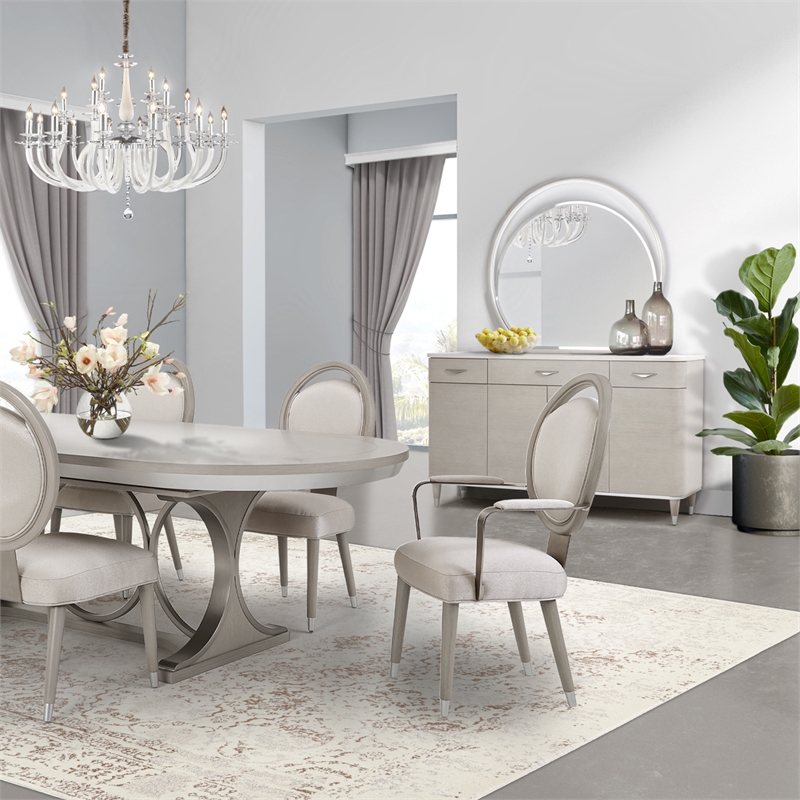 Michael Amini Eclipse Wood & Marble Sideboard with Mirror in Moonlight Gray