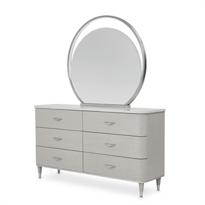 michael amini eclipse wood & marble dresser with mirror set in moonlight gray