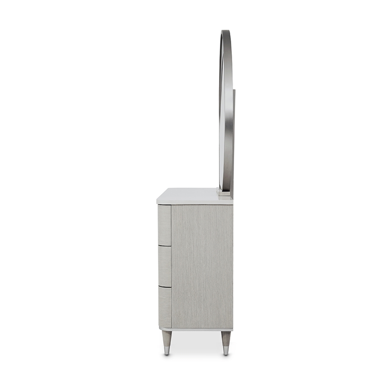 Michael Amini Eclipse Wood & Marble Dresser with Mirror Set in Moonlight Gray