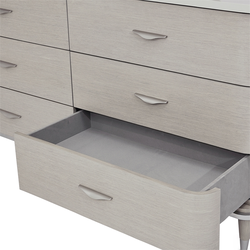 Michael Amini Eclipse Wood & Marble Dresser with Mirror Set in Moonlight Gray