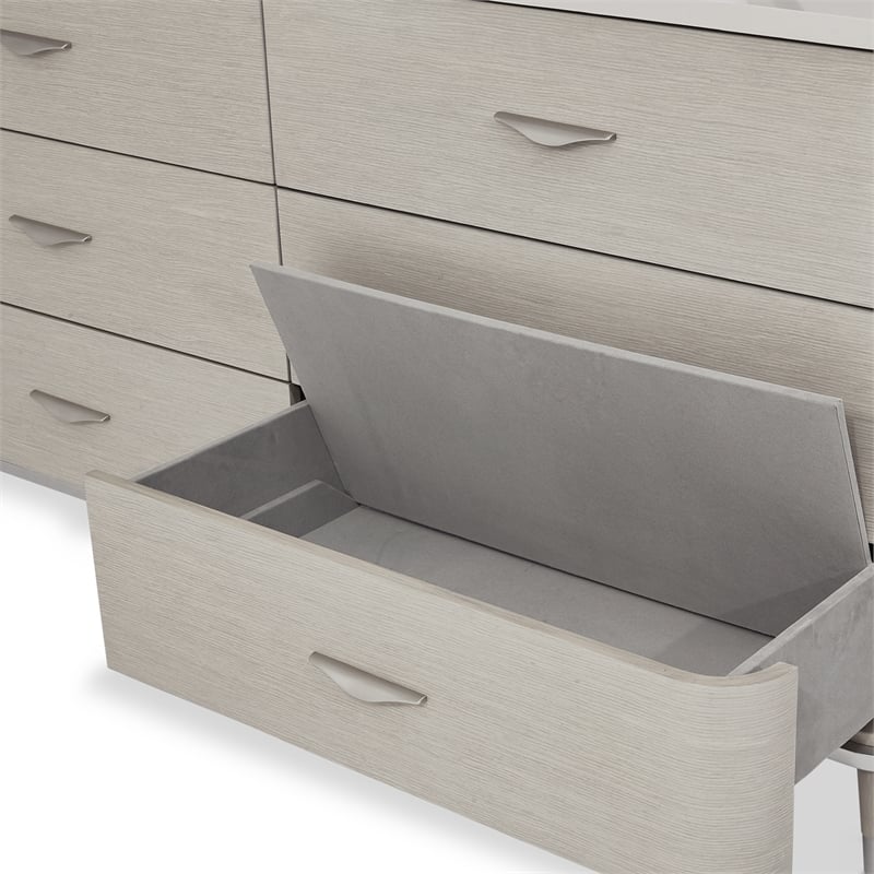 Michael Amini Eclipse Wood & Marble Dresser with Mirror Set in Moonlight Gray