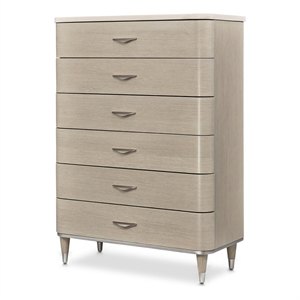 michael amini eclipse 6-drawer poplar wood & marble chest in moonlight beige