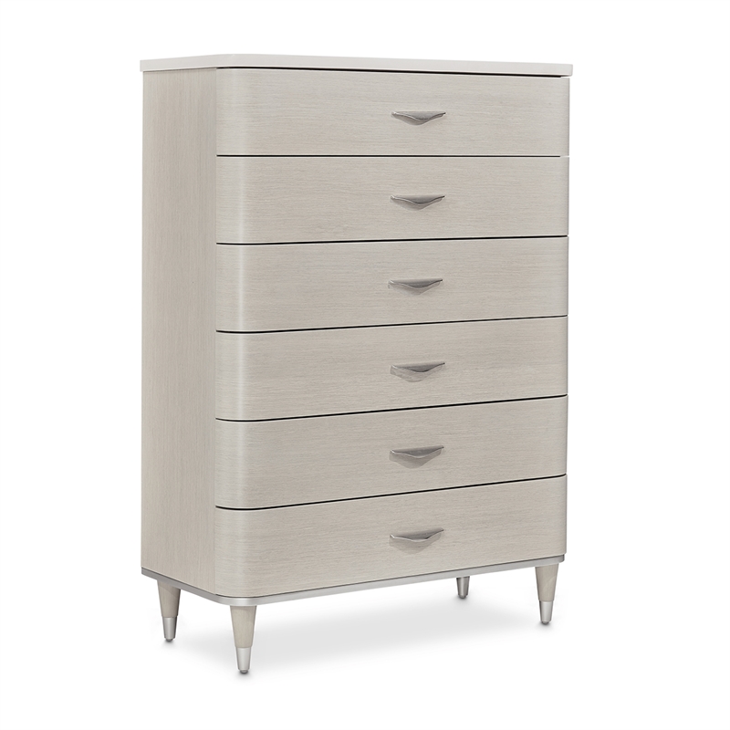 Michael Amini Eclipse 6-Drawer Wood & Marble Chest in Moonlight Gray