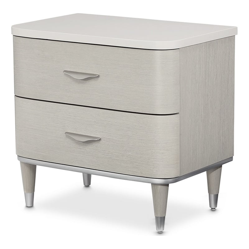 Michael Amini Eclipse Poplar Wood & Marble Nightstand in Moonlight Gray