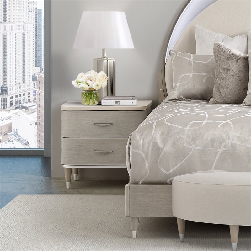 Michael Amini Eclipse Poplar Wood & Marble Nightstand in Moonlight Gray