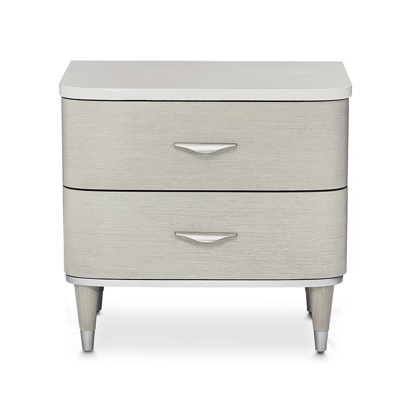 Michael Amini Eclipse Poplar Wood & Marble Nightstand in Moonlight Gray