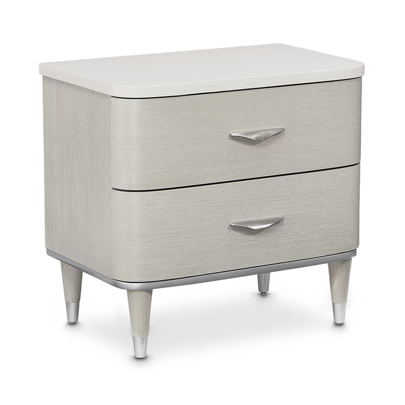 Michael Amini Eclipse Poplar Wood & Marble Nightstand in Moonlight Gray